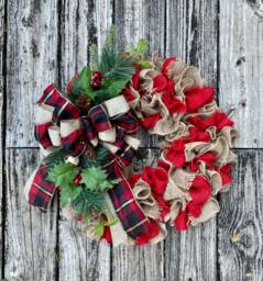 Holiday Wreath, Winter Burlap Christmas Rustic Bell Wreath - thumbnail 1