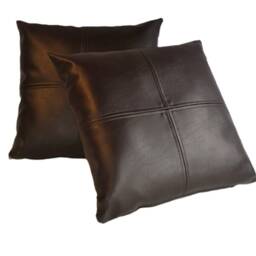 "2 Brown Check Design Faux Leather Cushions 16"" 18"" 20" - thumbnail 2