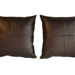 "2 Brown Check Design Faux Leather Cushions 16"" 18"" 20" - thumbnail 3