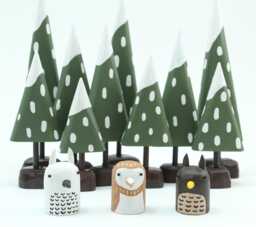 Owl Figure - Snowy Barn -Wood Folk Art Sculpture Tiny Christmas Putz Forest Build A Woodland Scene