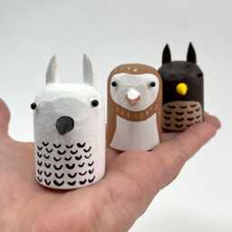 Owl Figure - Snowy Barn -Wood Folk Art Sculpture Tiny Christmas Putz Forest Build A Woodland Scene - thumbnail 2