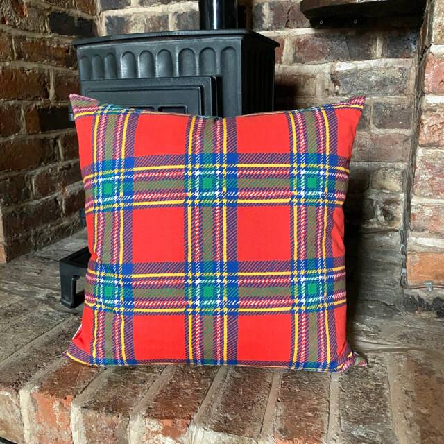 734.handmade Tartan Check On Red 100% Cotton Cushion Cover