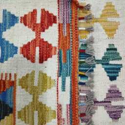 Colourful Kilim Rug, Handmade Artisan Afghan Turkish Scandinavian Navajo Bohemian Flatweave Wool Multicolour Rug 124x82 cm - thumbnail 3
