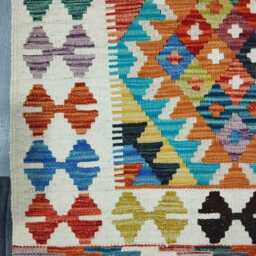 Colourful Kilim Rug, Handmade Artisan Afghan Turkish Scandinavian Navajo Bohemian Flatweave Wool Multicolour Rug 124x82 cm - thumbnail 4