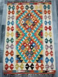 Colourful Kilim Rug, Handmade Artisan Afghan Turkish Scandinavian Navajo Bohemian Flatweave Wool Multicolour Rug 124x82 cm - thumbnail 1