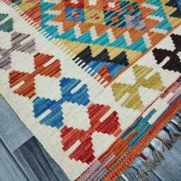 Colourful Kilim Rug, Handmade Artisan Afghan Turkish Scandinavian Navajo Bohemian Flatweave Wool Multicolour Rug 124x82 cm - thumbnail 2