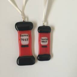 Fused Glass Christmas Decoration -Fused Glass Post Box Tree Decoration, Cornish Fused - thumbnail 2