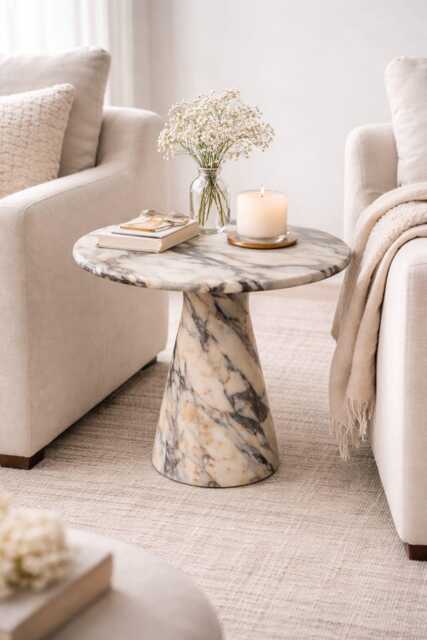 Calacatta Viola Marble Side Table, Modern Handmade Round Accent Luxury Natural Stone Furniture - image 1