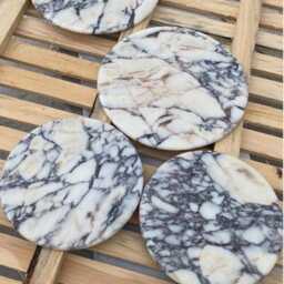 Calacatta Viola Marble Side Table, Modern Handmade Round Accent Luxury Natural Stone Furniture - thumbnail 3