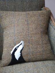 Hand Crafted Harris Tweed Badger Embroidered Cushion Cover - thumbnail 1