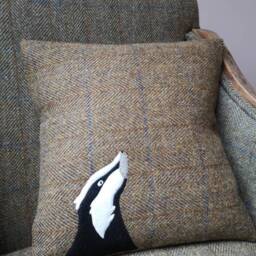Hand Crafted Harris Tweed Badger Embroidered Cushion Cover - thumbnail 3