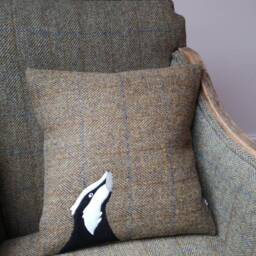 Hand Crafted Harris Tweed Badger Embroidered Cushion Cover - thumbnail 2