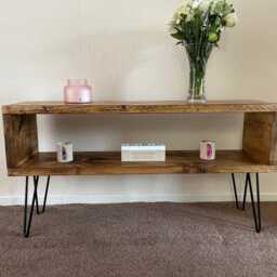 Industrial Tv Unit With Hairpin Legs Rustic Chunky Wood Cabinet - thumbnail 4