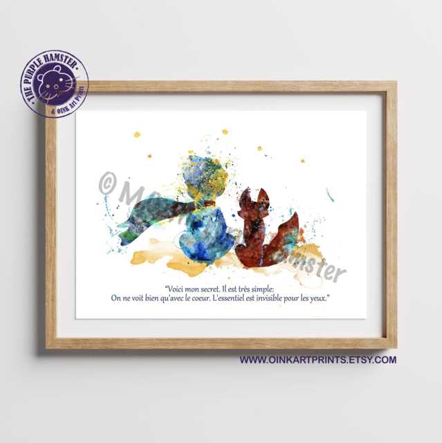 The Little Prince & Fox Watercolor Print, Le Petit Quote Art, Kids Nursery Wall Decor, Baby Shower Gift, Room Poster - 56-N??17 - image 1