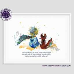 The Little Prince & Fox Watercolor Print, Le Petit Quote Art, Kids Nursery Wall Decor, Baby Shower Gift, Room Poster - 56-N??17 - thumbnail 2