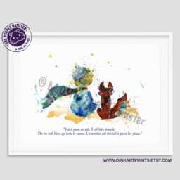 The Little Prince & Fox Watercolor Print, Le Petit Quote Art, Kids Nursery Wall Decor, Baby Shower Gift, Room Poster - 56-N??17 - thumbnail 3