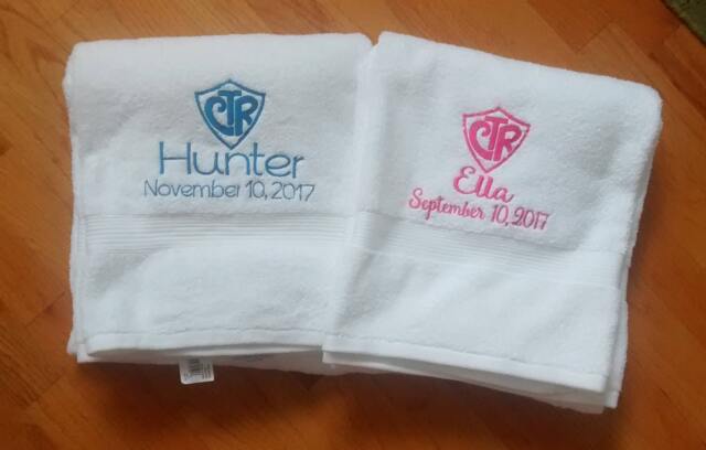Monogrammed/Personalized Ctr Crest Towel, Baptism Gift - image 1
