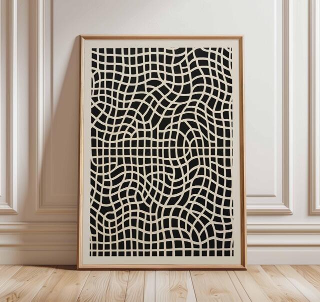 Optical Illusion Poster, Abstract Geometric Wall Art, Black & White Modern Print, Wavy Grid Artwork, Minimalist Contemporary Home Decor - image 1