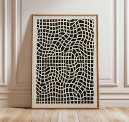 Optical Illusion Poster, Abstract Geometric Wall Art, Black & White Modern Print, Wavy Grid Artwork, Minimalist Contemporary Home Decor - thumbnail 1