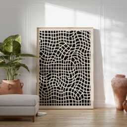 Optical Illusion Poster, Abstract Geometric Wall Art, Black & White Modern Print, Wavy Grid Artwork, Minimalist Contemporary Home Decor - thumbnail 3