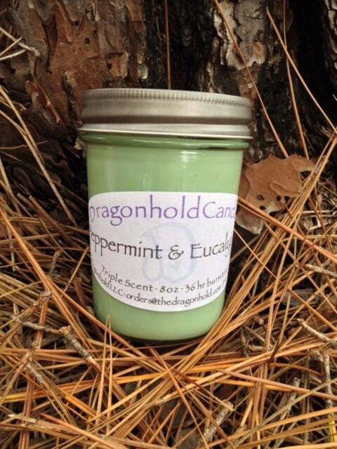 Peppermint & Eucalyptus 8Oz Hand Poured Candle, Soy-Paraffin, Triple Scented