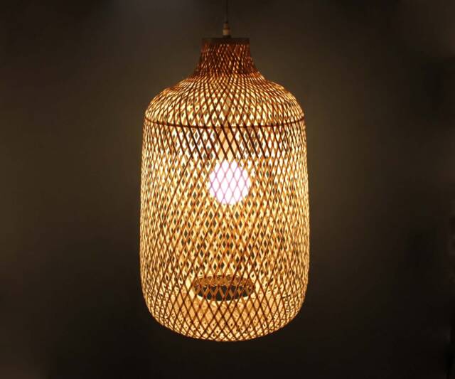 Rustic Bamboo Pendant Light Creative Woven Chandelier - 35x55cm - image 1