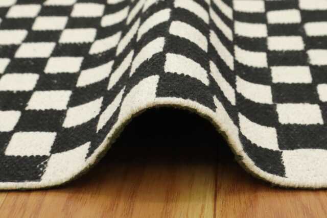 Handmade Block Printed Cotton Rug Black & Beige Geometric Design - image 1