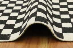 Handmade Block Printed Cotton Rug Black & Beige Geometric Design - thumbnail 1
