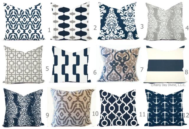 Outdoor Pillows Or Indoor Custom Cover - Shades Of Blue Navy Grey Gray Modern Geometric 18x18, 16x16 All Sizes - image 1