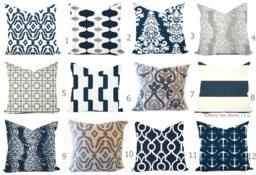 Outdoor Pillows Or Indoor Custom Cover - Shades Of Blue Navy Grey Gray Modern Geometric 18x18, 16x16 All Sizes - thumbnail 1