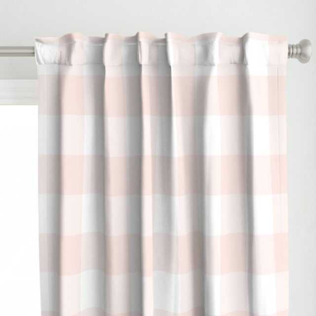 Buffalo Check Curtain Panel - Large Plaid Blush Custom Pink & White Gingham By Peacoquettedesigns - image 1