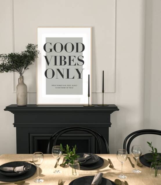Good Vibes Only, Positive Affirmation Home, Kitchen, Bathroom Decor, Modern Typography, Bedroom Print, Poster, Sage Green A1 - image 1