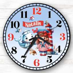 Sealife Sailor Girl Personalised Gift For Kid's Bedroom Clock - Kids Clock, Children's Decor, Custom Wall - thumbnail 1