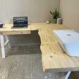 Live Edge Corner Desk On Solid Wood Or Steel Legs With Without Drawers Custom L-Shaped With Storage - thumbnail 3