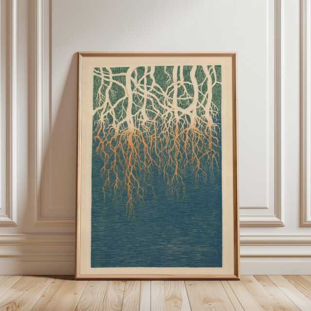 Mangrove Roots Poster, Japanese Minimalist Blue Nature Wall Art Print - image 1