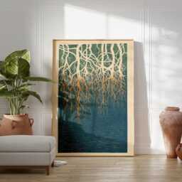 Mangrove Roots Poster, Japanese Minimalist Blue Nature Wall Art Print - thumbnail 3