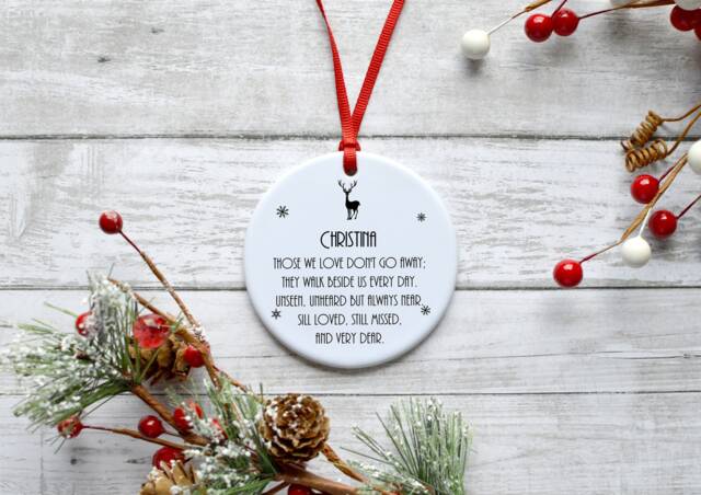 Personalised Those We Love Don't Go Away Christmas Ceramic/Porcelain Hanging Decoration Keepsake - in Loving Memory Art Deco