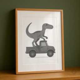Dinosaur & Truck Wall Prints - Set Of 3 - Dino Digger & Vehicle Nursery Decor Black White A4 Art Gift For Boys Bedroom Or Playroom - thumbnail 3