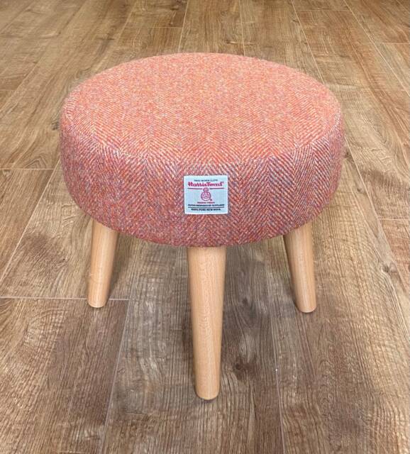 Burnt Orange/Rust Harris Tweed Footstool With Varnished Wooden Legs - image 1