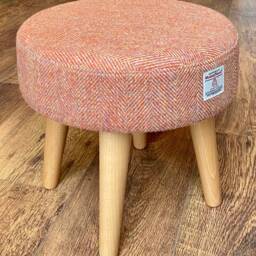 Burnt Orange/Rust Harris Tweed Footstool With Varnished Wooden Legs - thumbnail 3
