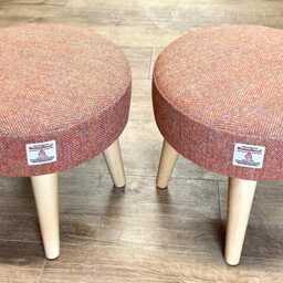 Burnt Orange/Rust Harris Tweed Footstool With Varnished Wooden Legs - thumbnail 4