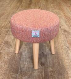 Burnt Orange/Rust Harris Tweed Footstool With Varnished Wooden Legs