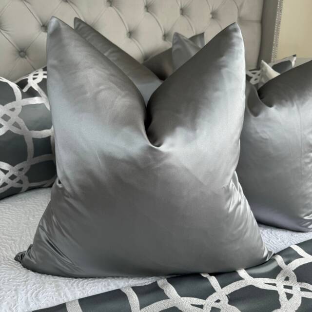 Designer Guild Duchess Satin Look Luxury Cushion Cover, Euro Pillow, Throw Elegant Steel Grey Plain - Double Sided - image 1