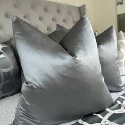 Designer Guild Duchess Satin Look Luxury Cushion Cover, Euro Pillow, Throw Elegant Steel Grey Plain - Double Sided - thumbnail 2