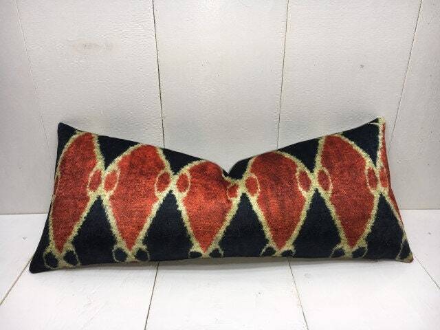 Handwoven Silk Ikat Pillow Cover 10x24, Decorative Lumbar Cushion - image 1