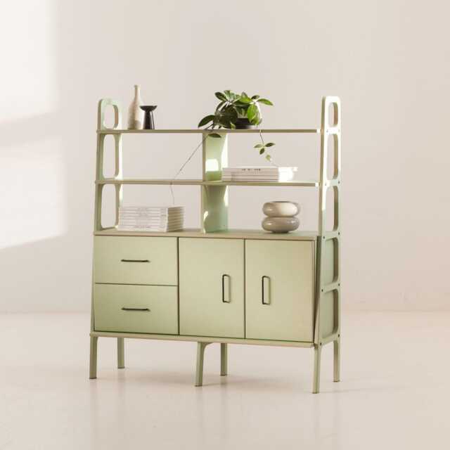 storage Bookcase 140 cm Tall With Drawers & Cabinet, Mid Century Wall Unit 120 Wide, Wooden Shelving, Custom Size - image 1