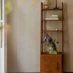 Mid Century Bookcase With Cabinet, Vintage Ladder Bookshelf, Scandinavian Ladder, Bookcase, Shelving Unit - thumbnail 2