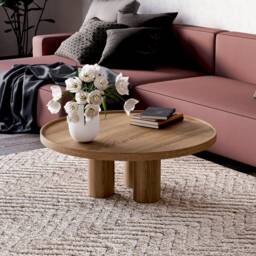 Aesthetic Coffee Table - Round Unique Wood Minimalist Oak Japandi - thumbnail 2