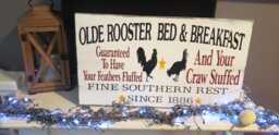 Rooster Farmhouse Sign Large Distressed Wood Wall Hanging Primitive Decor Olde Bed & Breakfast Fixer Upper