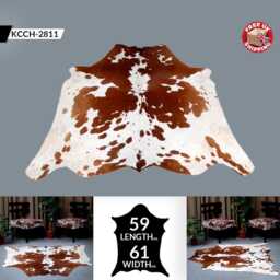 Large Brown & White Cowhide Rug Genuine Leather Accent - 59x61 Inches - thumbnail 2